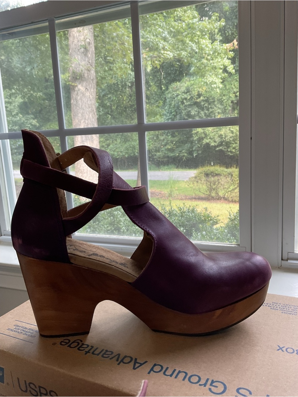 Free People Cedar Aubergine Leather Wood-Platform Clog Heels - Picture 2 of 7